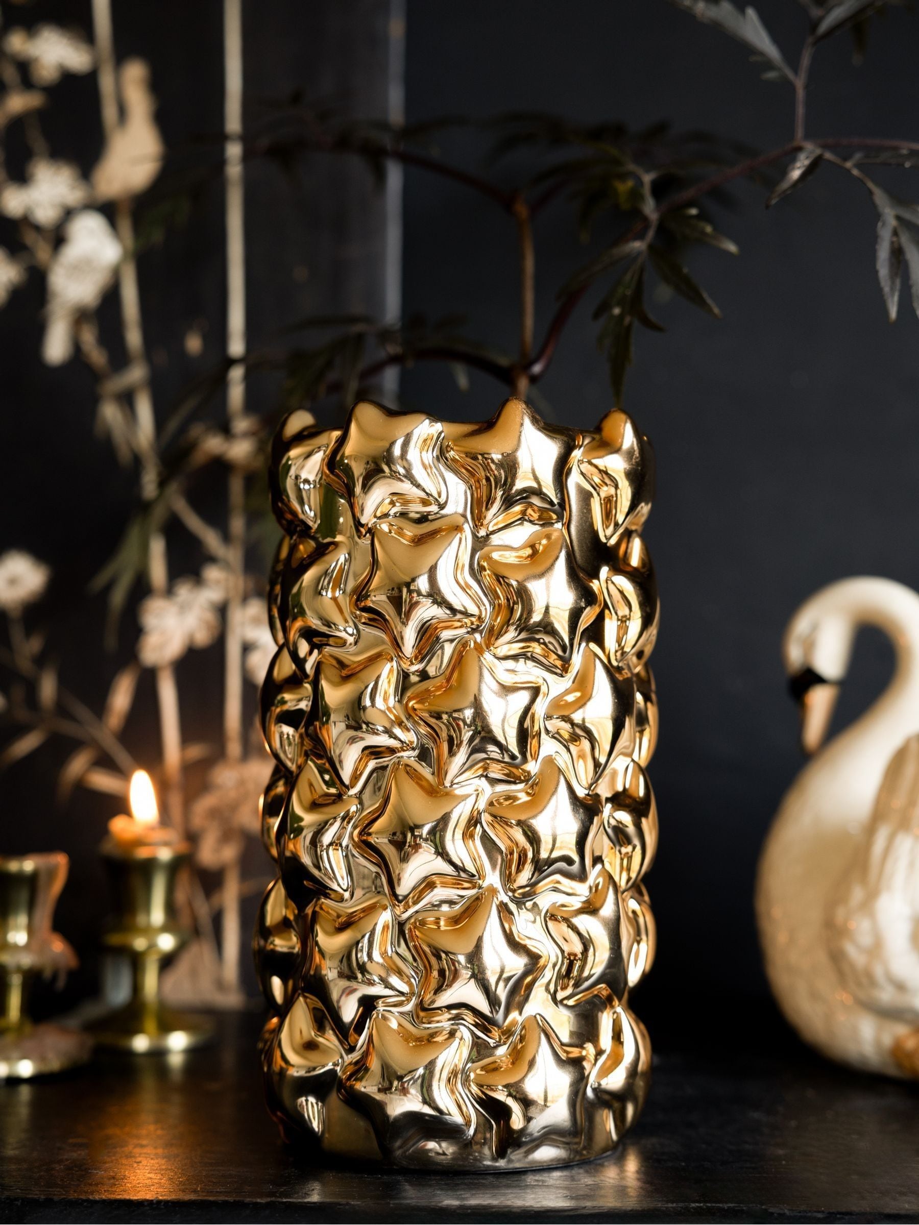 Rockett St George gold embossed stars vase 25cm - British product