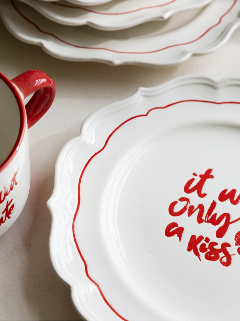 Rockett St George set of 4 red and cream lipstick side plates - British product