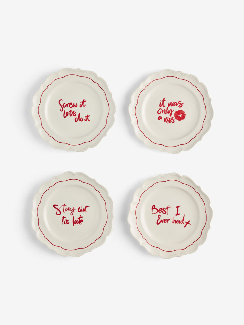 Rockett St George set of 4 red and cream lipstick side plates - British product