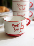 Rockett St George set of 4 red cream lipstick stacking mugs 7cm, imported from the UK