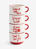 Rockett St George set of 4 red cream lipstick stacking mugs 7cm, imported from the UK