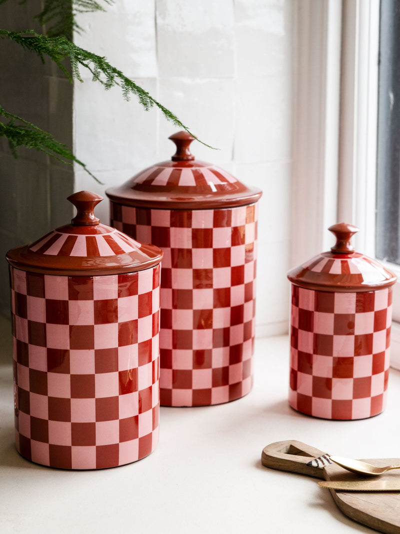 Rockett St George Set of 3 Pink/Orange Checkerboard Storage Tins