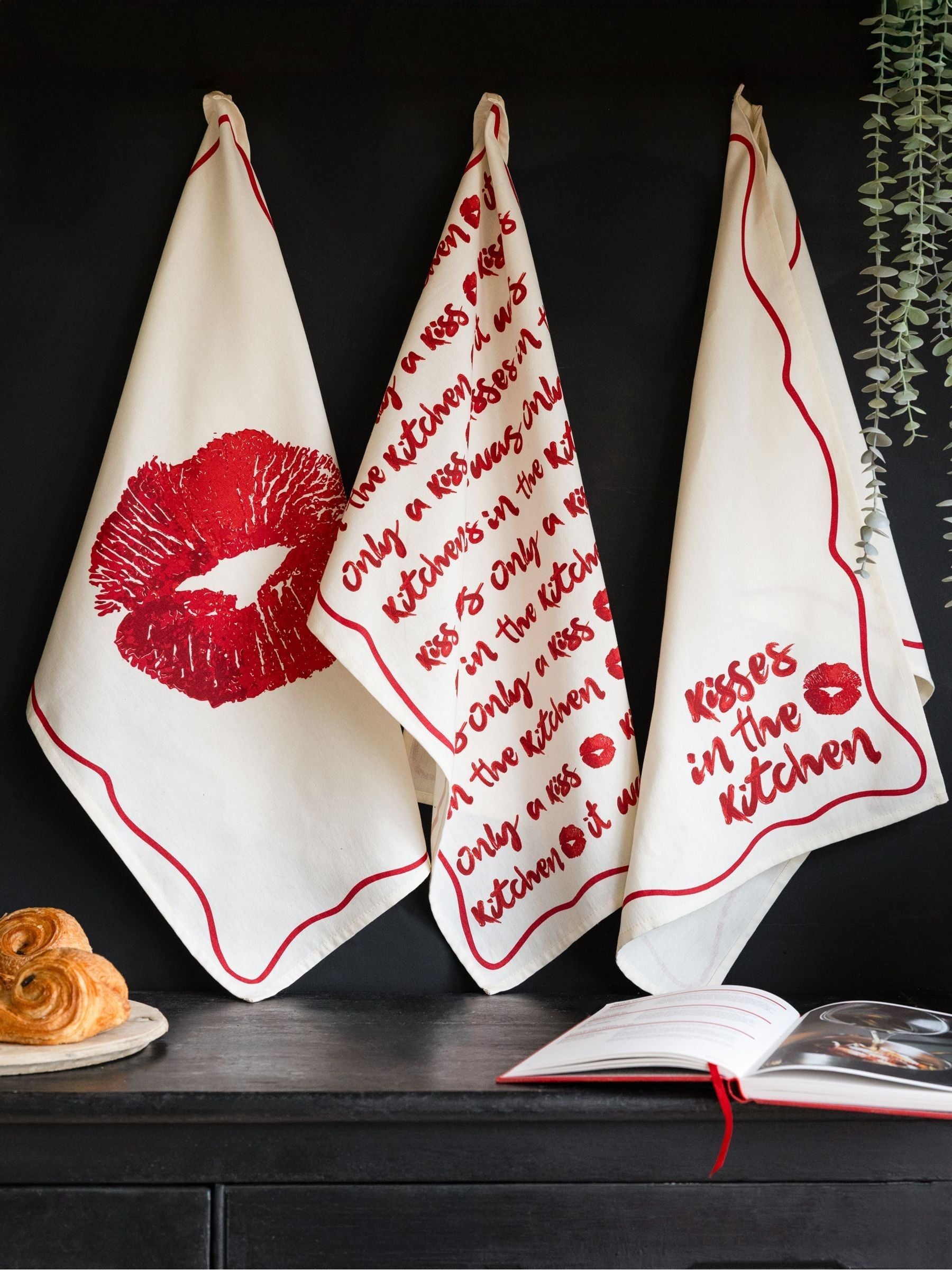 Rockett St George red lipstick tea towels set of 3, imported from the UK