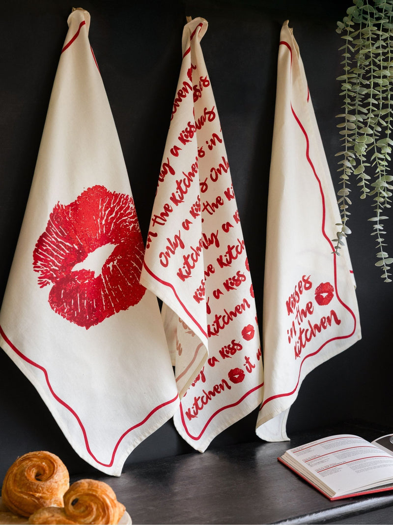 Rockett St George red lipstick tea towels set of 3, imported from the UK