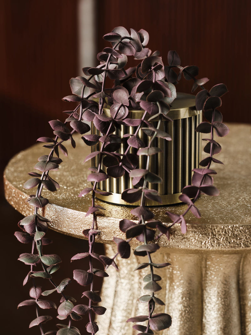 Purple artificial trailing plant in gold ribbed metal pot 66cm (British brand)