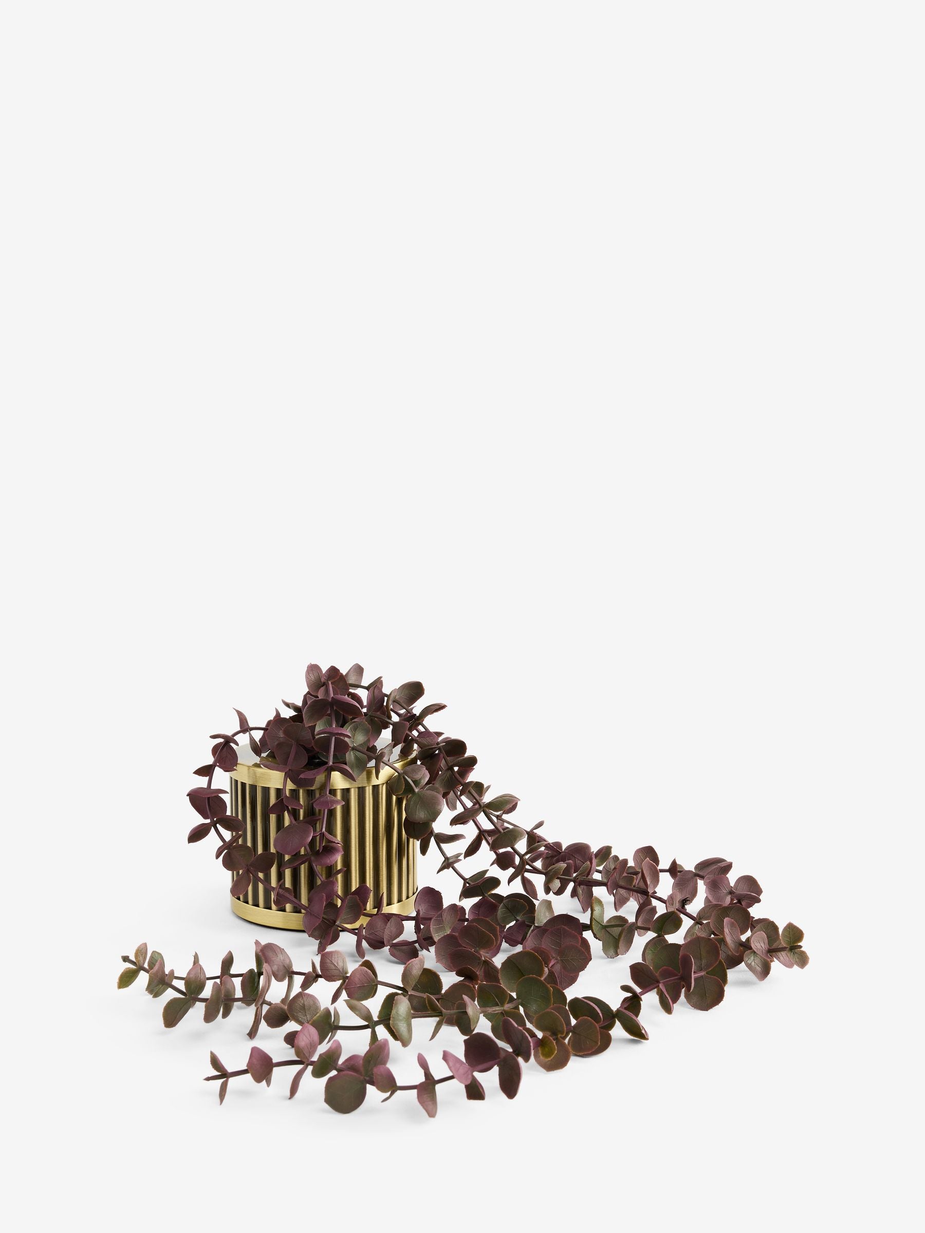 Purple artificial trailing plant in gold ribbed metal pot 66cm (British brand)