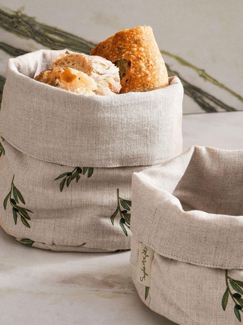 Sophie Allport Set of 2 Natural Linen Olive Bread Baskets