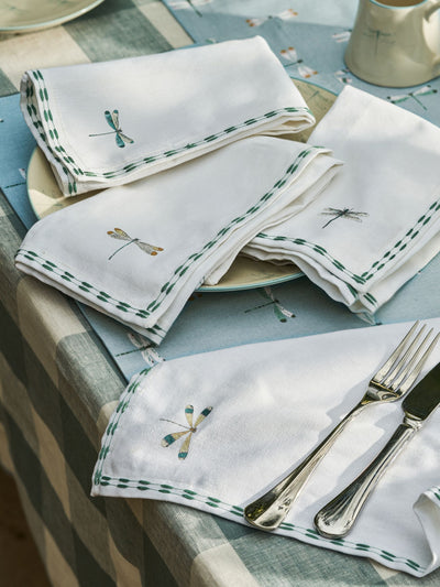 Serviettes Sophie Allport Brodé Libellule Blanc Cassé Lot de 4 41x41cm