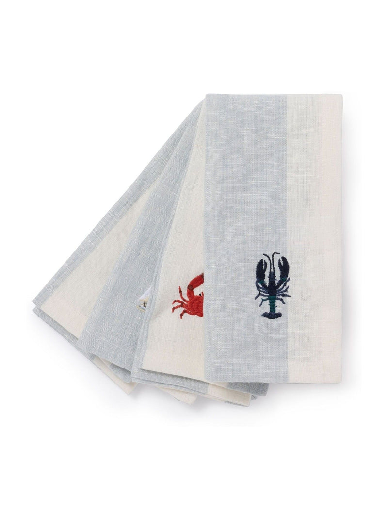 Sophie Allport pale blue linen coastal embroidered napkins set of 4 41x41cm (British brand)