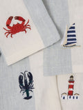 Sophie Allport Set of 4 Pale Blue Linen Coastal Embroidered Napkins