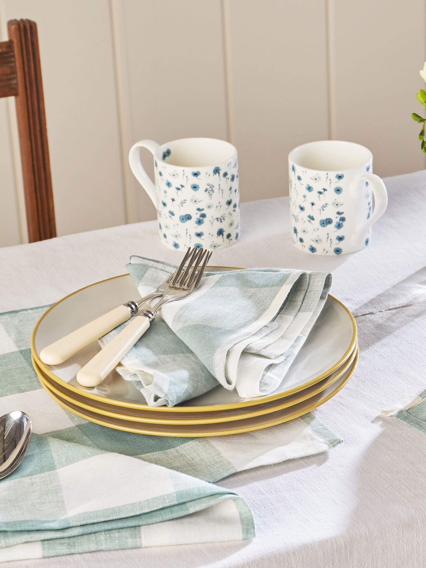 Sophie Allport light teal linen gingham fabric napkins set of 4 (British brand)