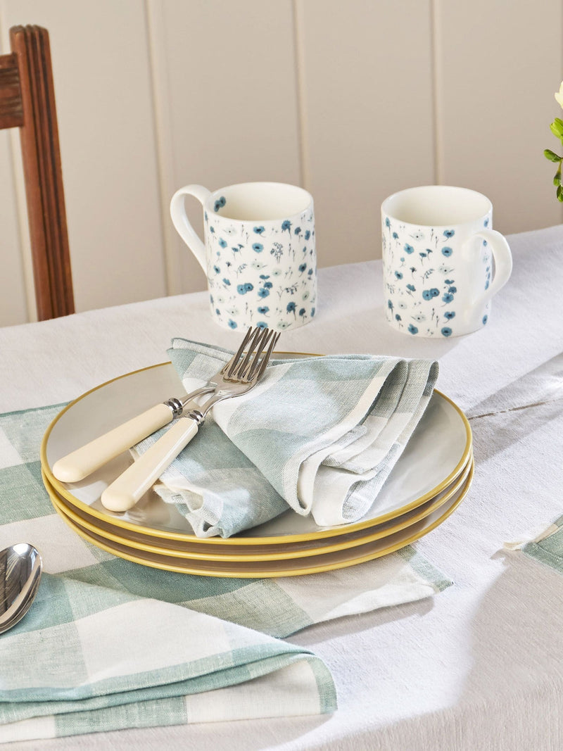 Sophie Allport light teal linen gingham fabric napkins set of 4 (British brand)