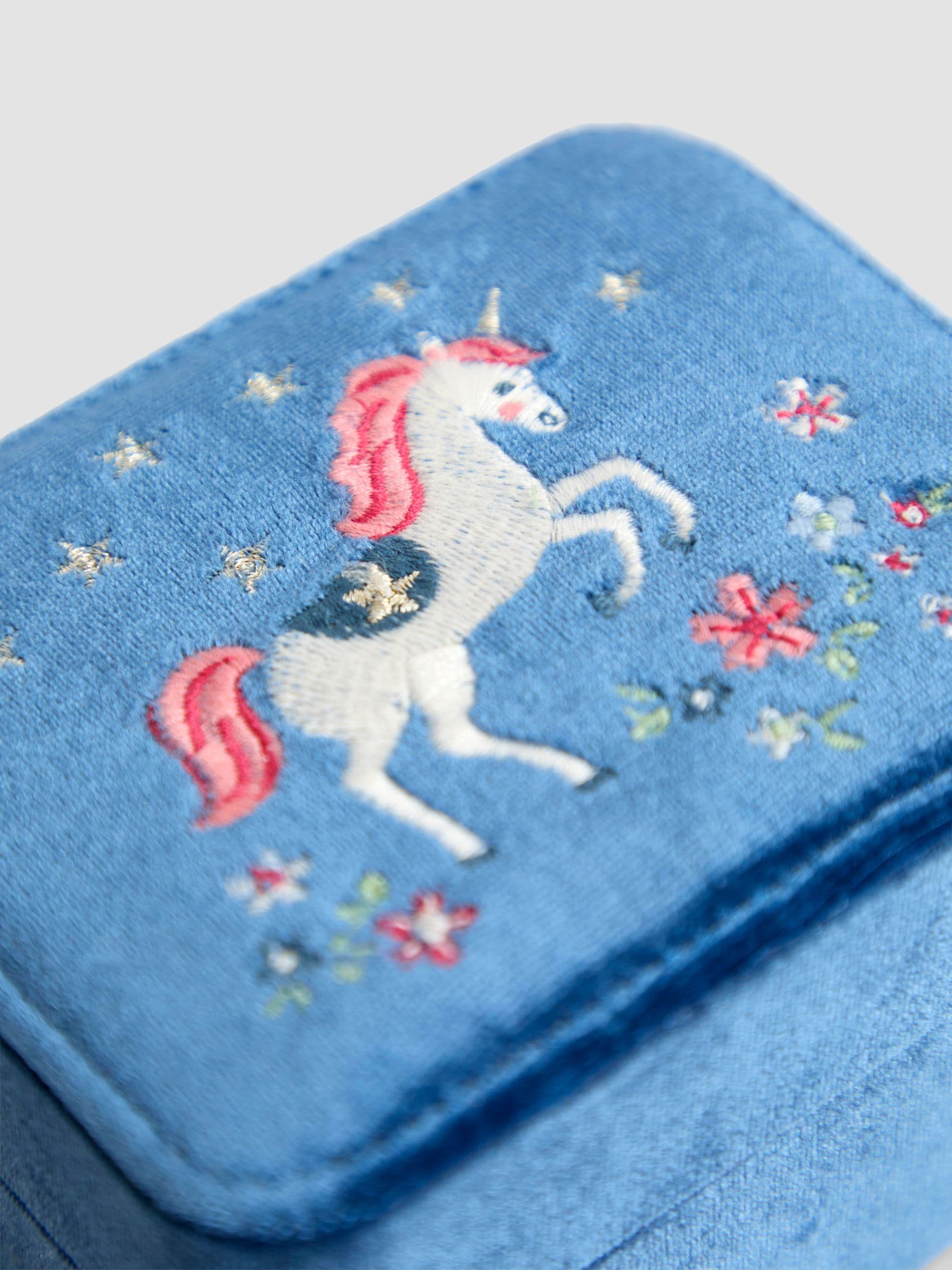 JoJo Maman Bébé unicorn fabric jewellery box - British product