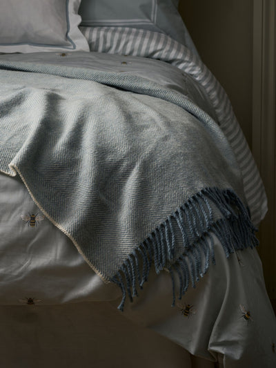 Next Sophie Allport Duck Egg Herringbone Wool Throw 130cm x 164cm- Buy online at McGrocer