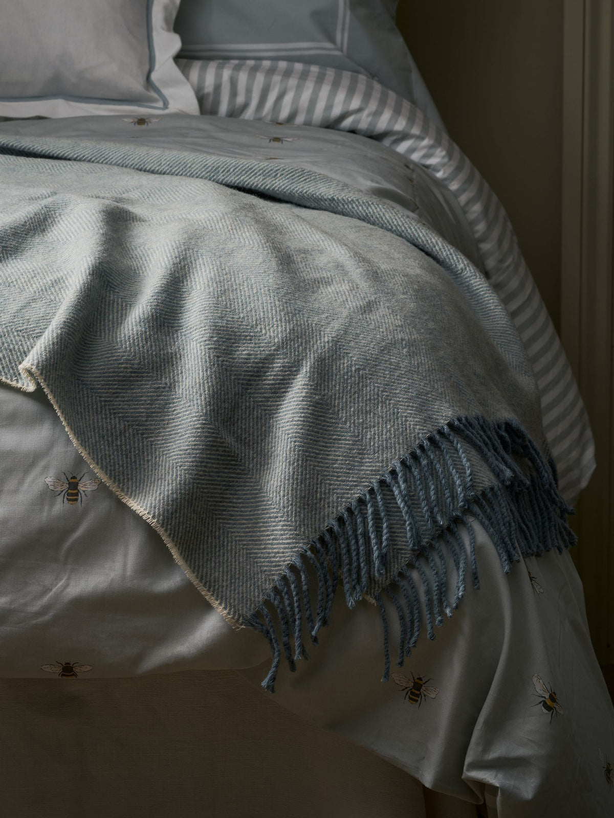 Sophie Allport duck egg herringbone wool throw - British product
