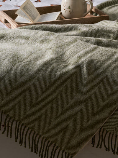 Next Sophie Allport Olive Green Wool Herringbone Throw 130x164cm- Buy online at McGrocer