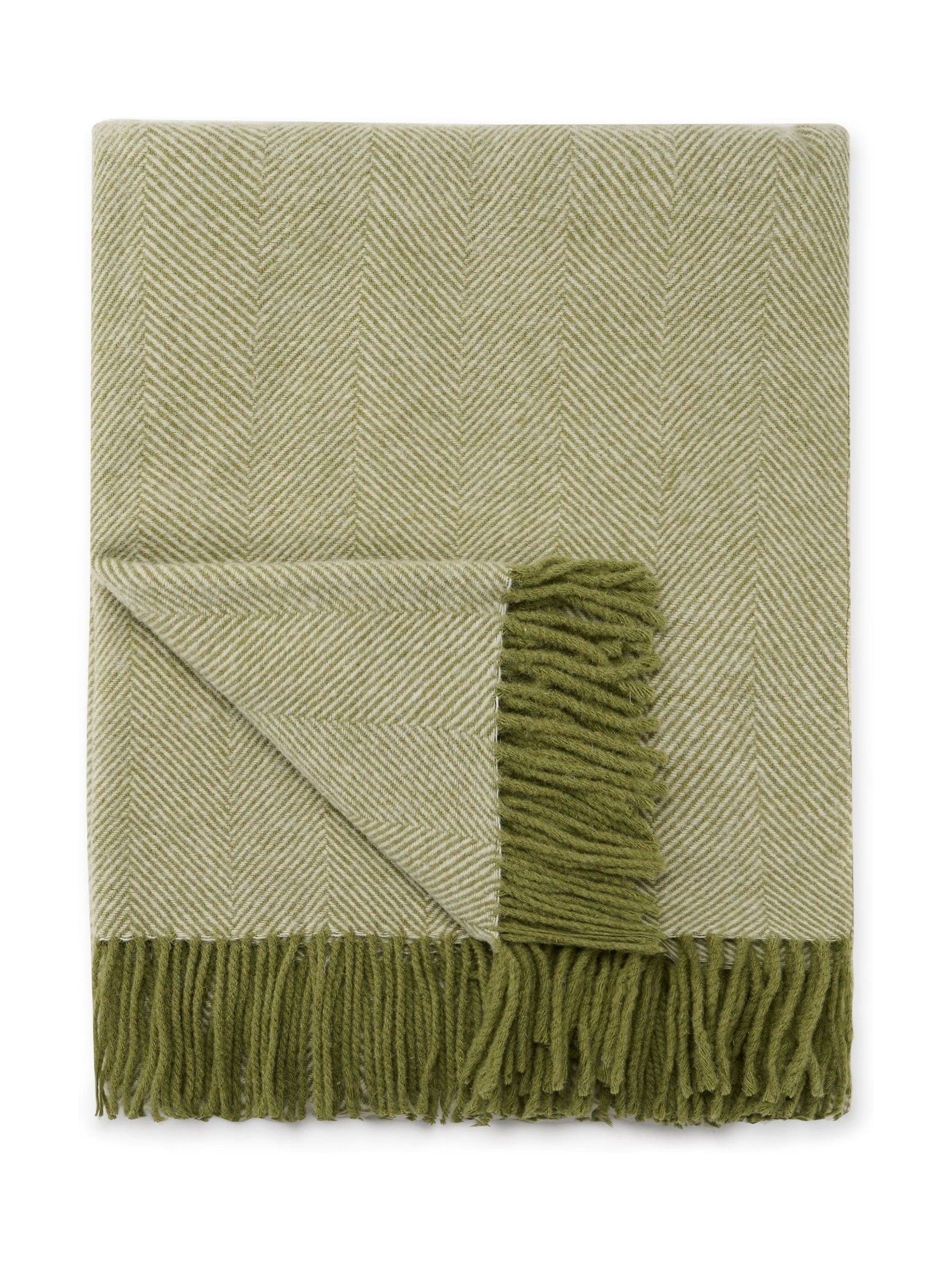 Sophie Allport olive green wool herringbone throw - British product