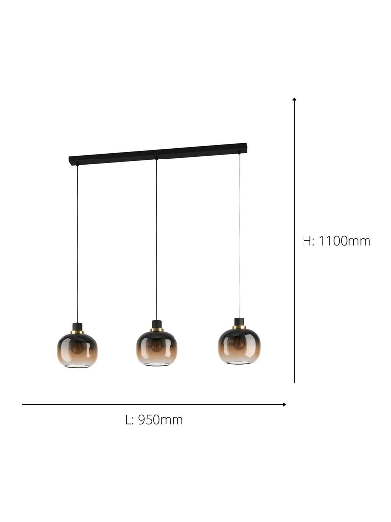 Eglo OILELLA linear glass pendant light black brass UK version