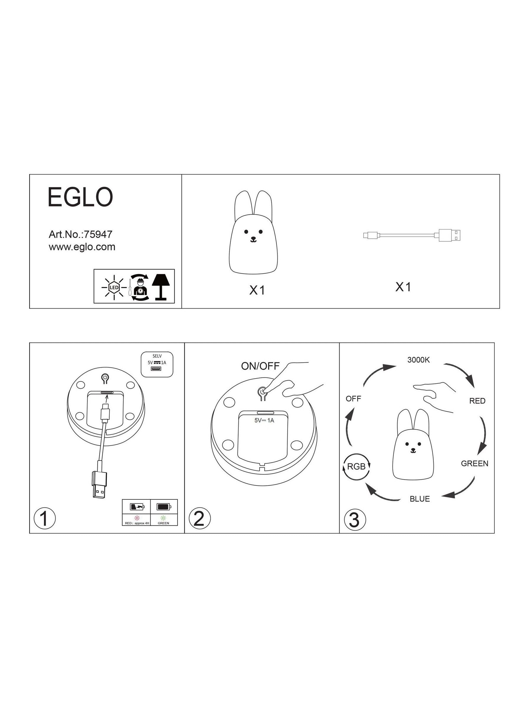 Eglo rabbit night light table lamp 15.5cm (British brand)