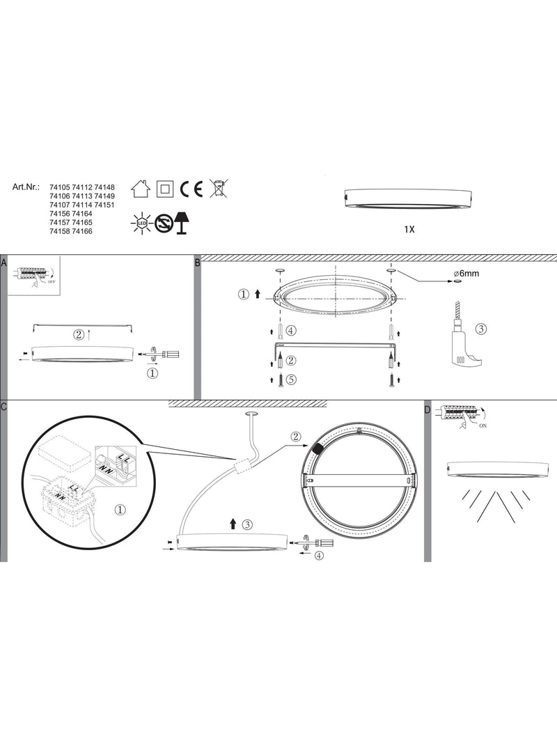 Eglo black IDUN-E LED ceiling light, imported from the UK