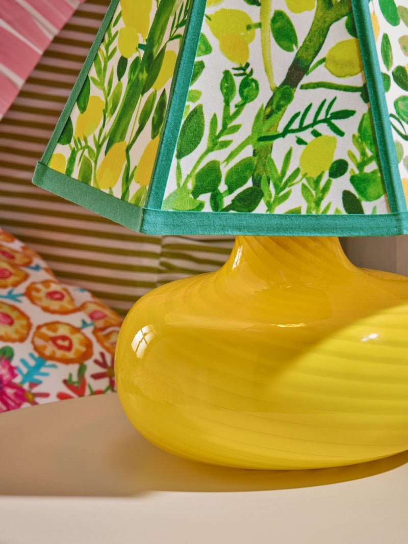 Lucy Tiffney yellow lemons swirl glass table lamp, imported from the UK