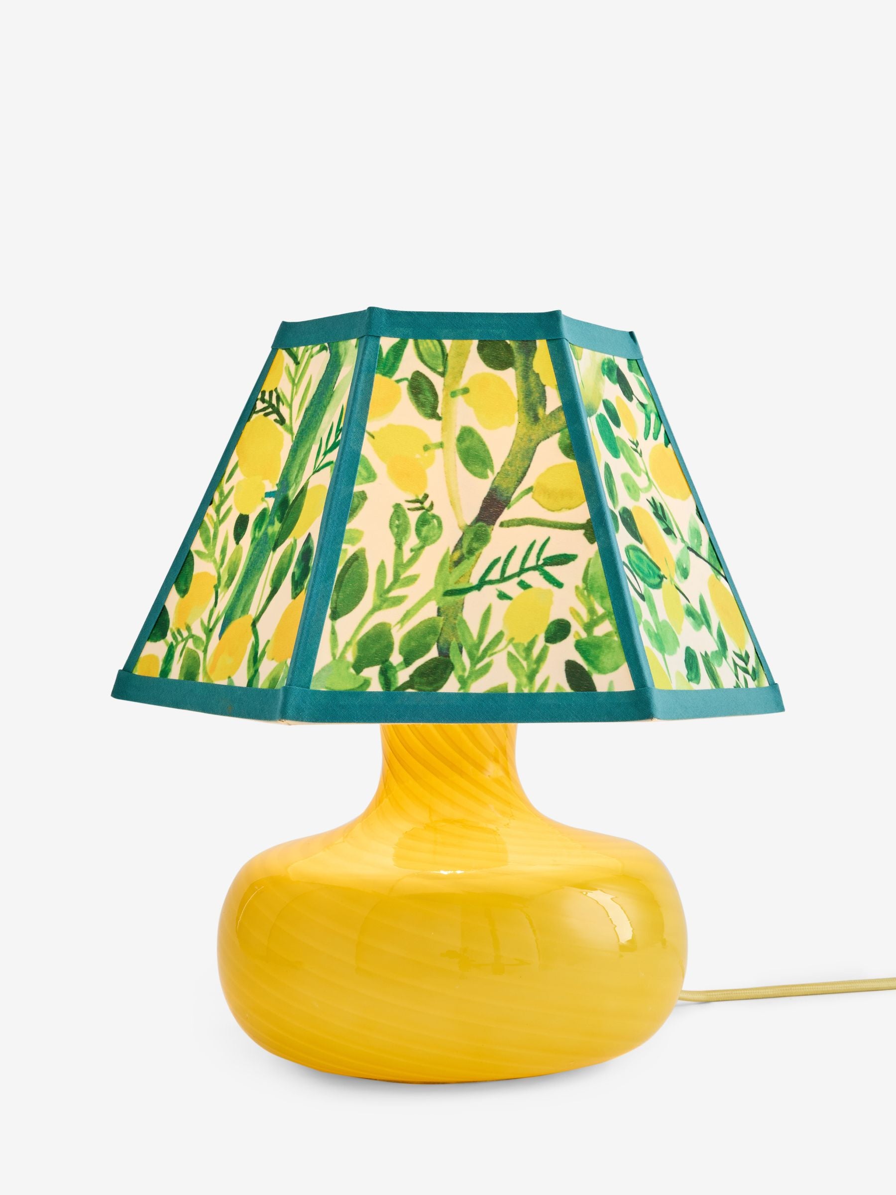 Lucy Tiffney yellow lemons swirl glass table lamp, imported from the UK