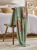 Sage green Hamish Highland Cow floral fleece throw (British brand)