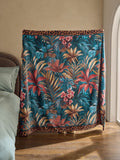 Tropical print fleece throw teal blue (British brand)