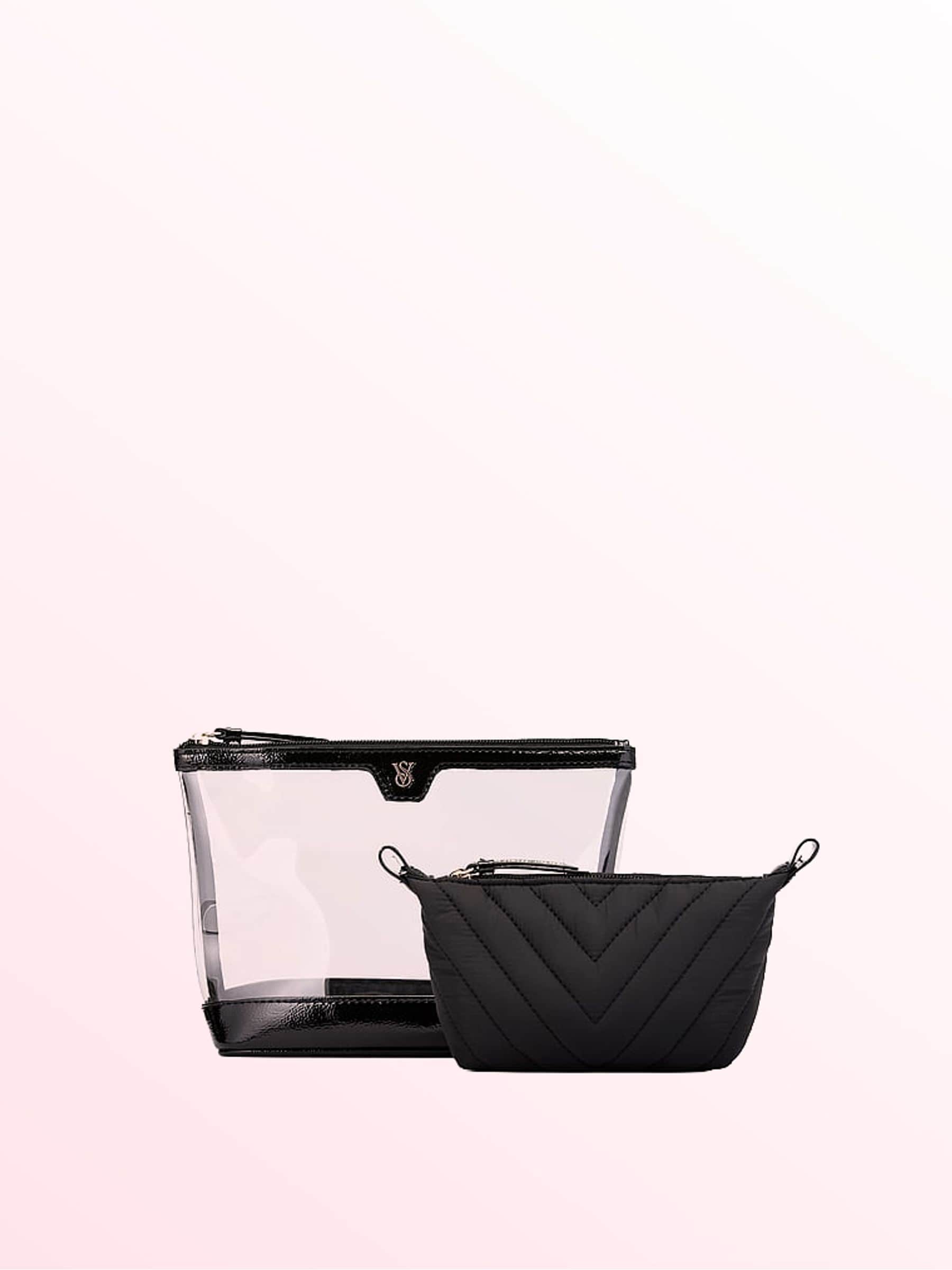 Victoria's Secret Iconic Stripe Pink 2 Piece Makeup Bag Set