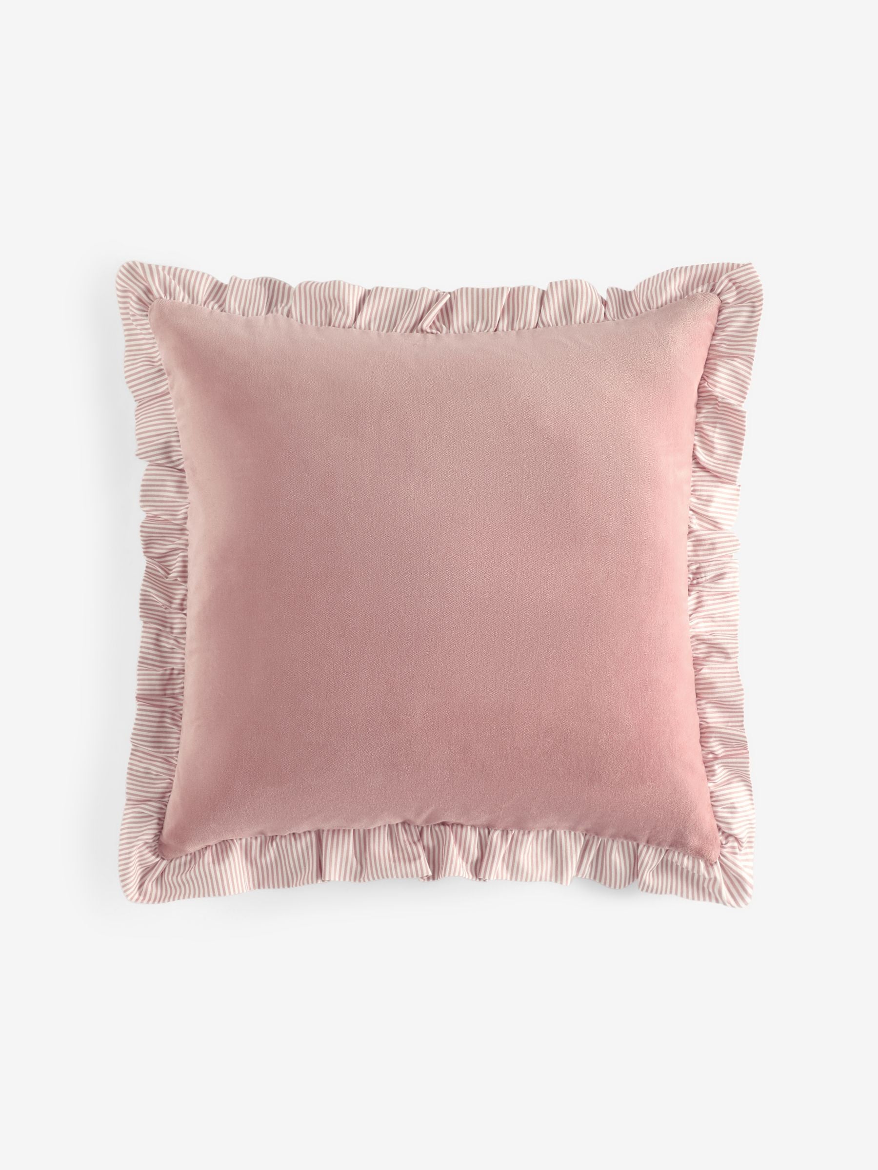 Pink velvet cushion ruffle trim 43cm, UK version
