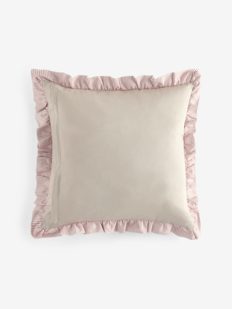 Pink velvet cushion ruffle trim 43cm, UK version