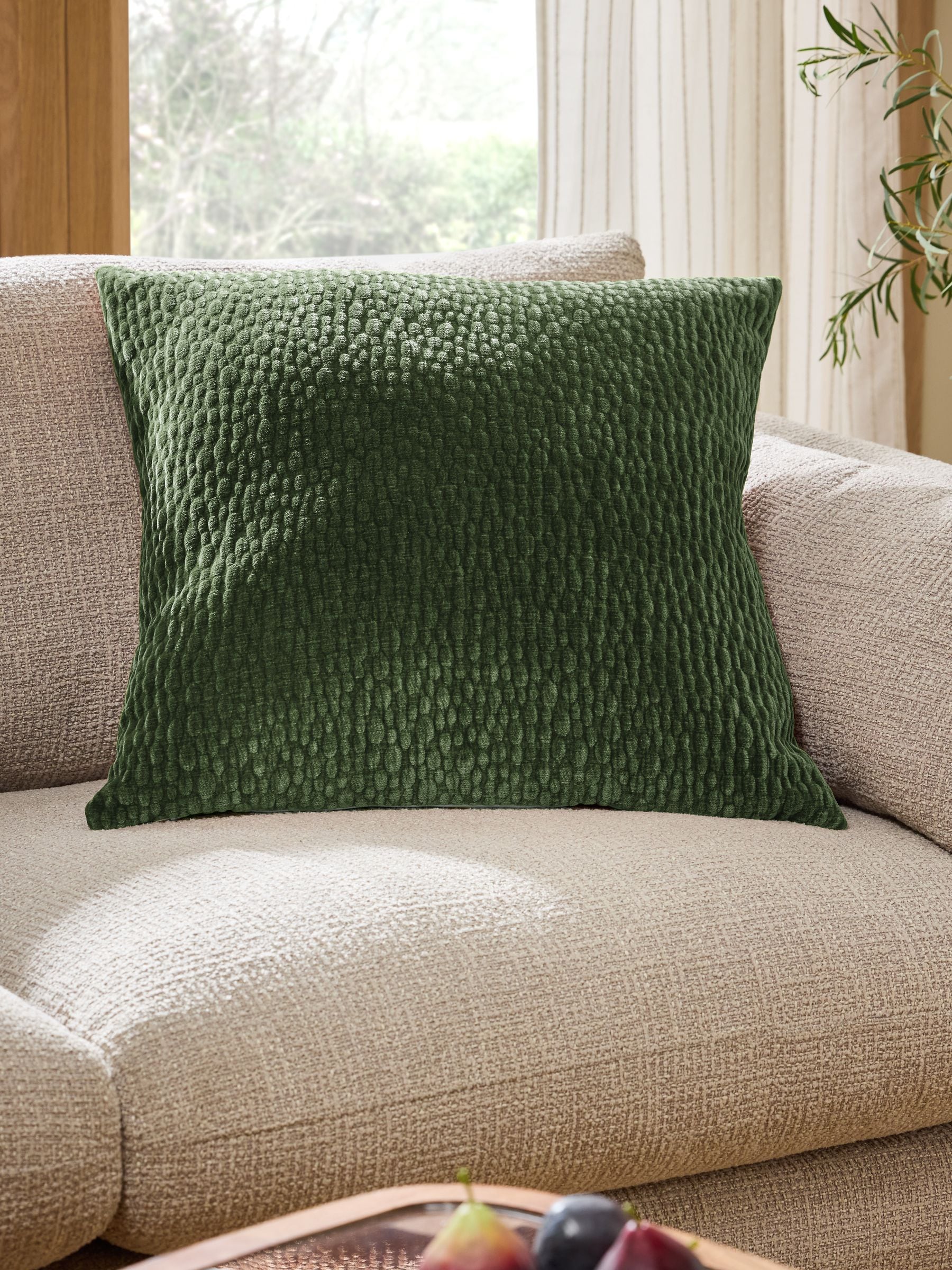 Chenille Pebble Cushion green 59cm, UK version