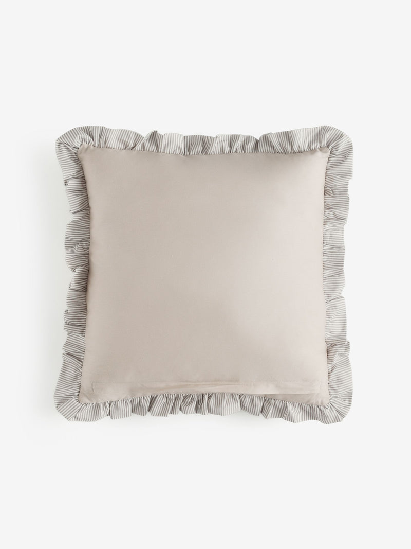 Natural 43 x 43cm Ruffle Trim Velvet Cushion