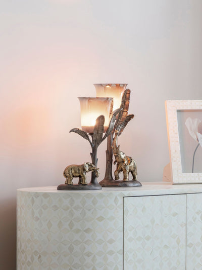 Next Libra Interiors Gold Kariba Elephant Hurricane 37cm Candle Holder- Buy online at McGrocer
