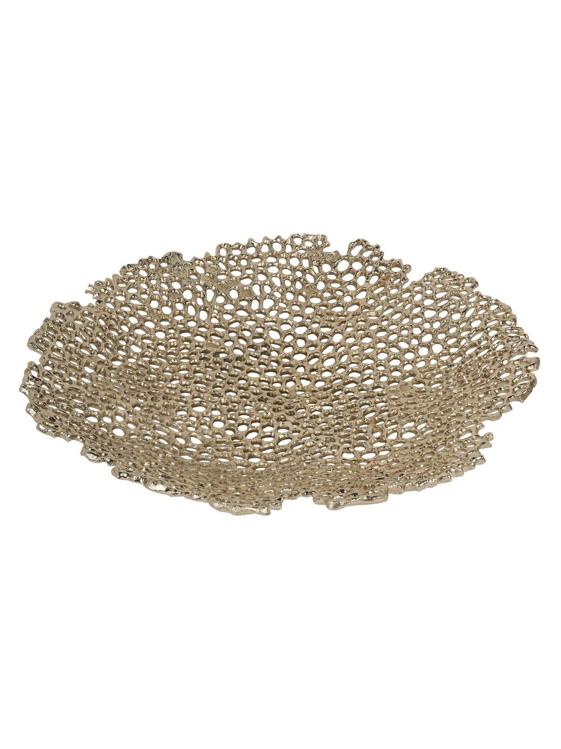 Libra Interiors Gold Miel cast aluminium decorative platter 38cm diameter, UK version