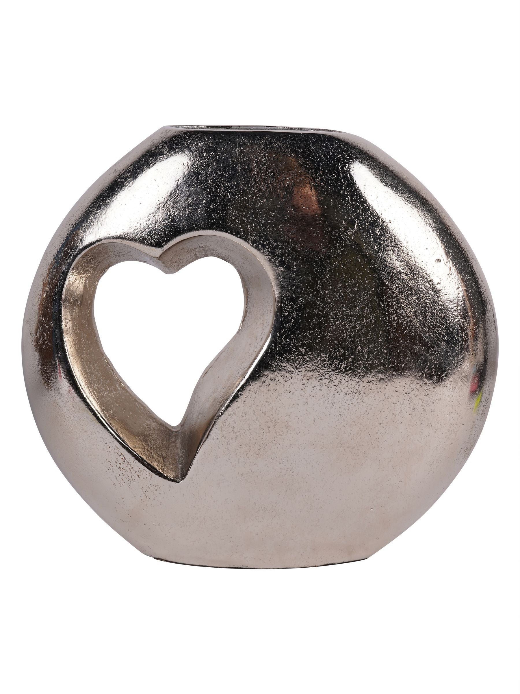 Libra Interiors Silver Esme Heart Cast Aluminium Vase 24cm, UK version