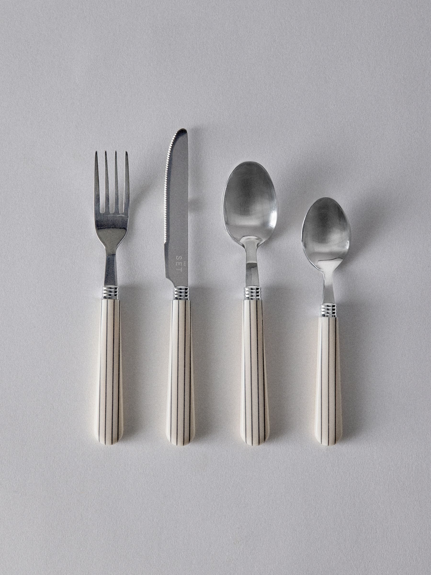 The Set Natural Striped 24 piece cutlery set, imported from the UK