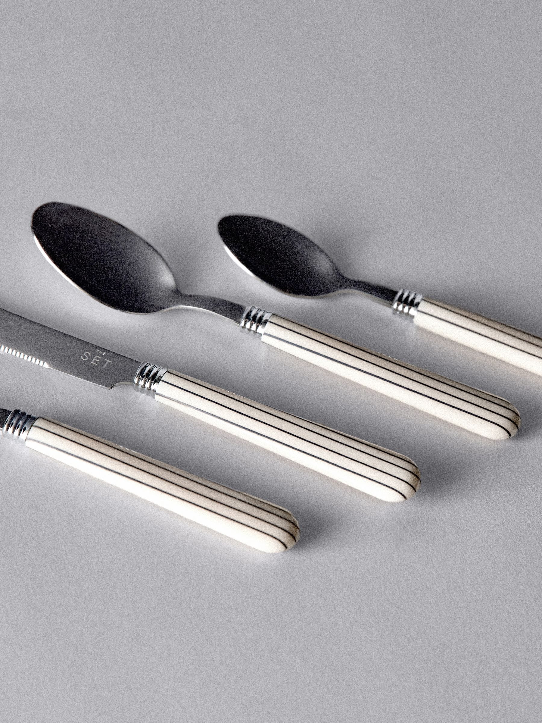 The Set Natural Striped 24 piece cutlery set, imported from the UK