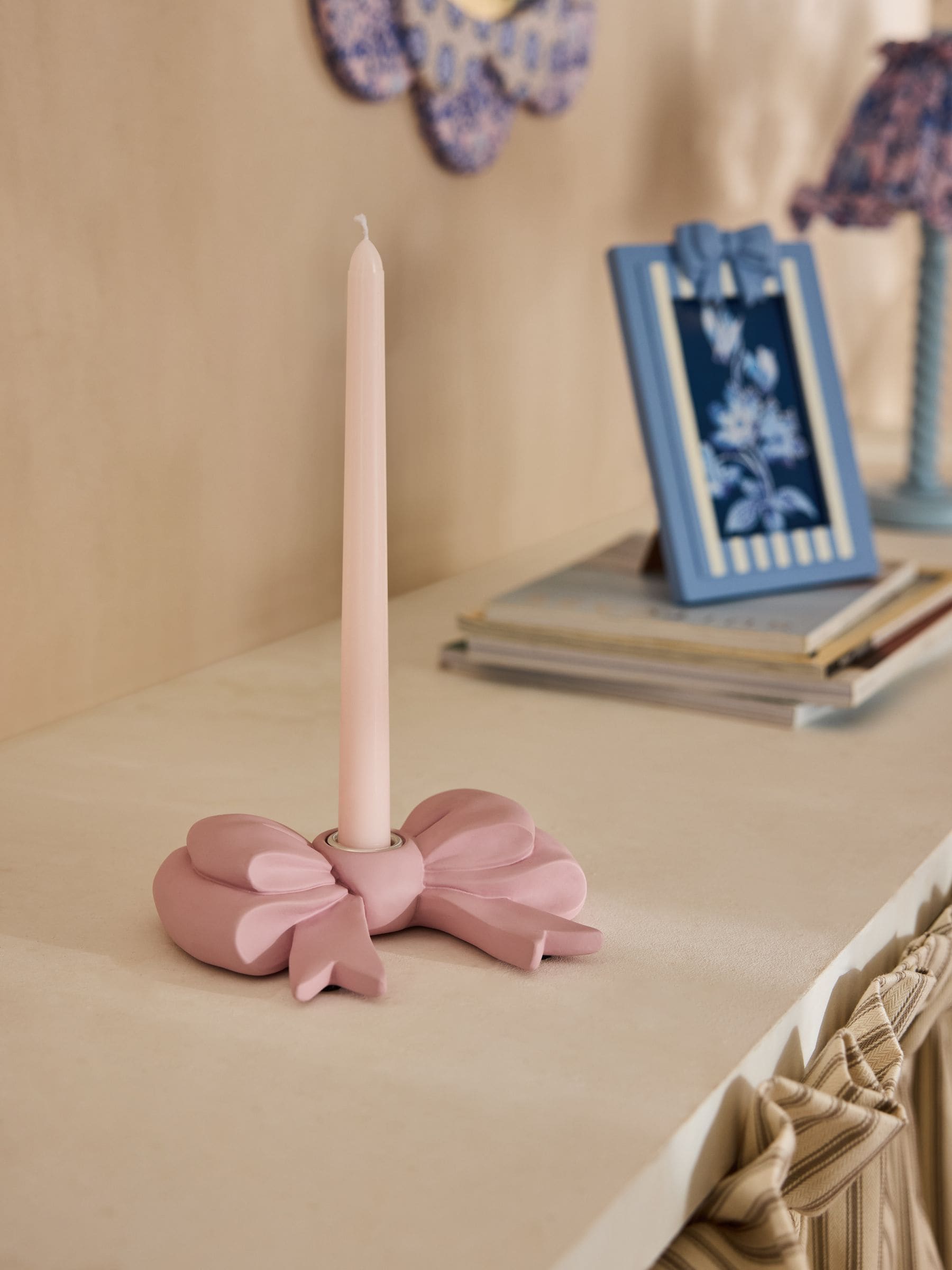 Cath Kidston pink bow taper candle holder - British product