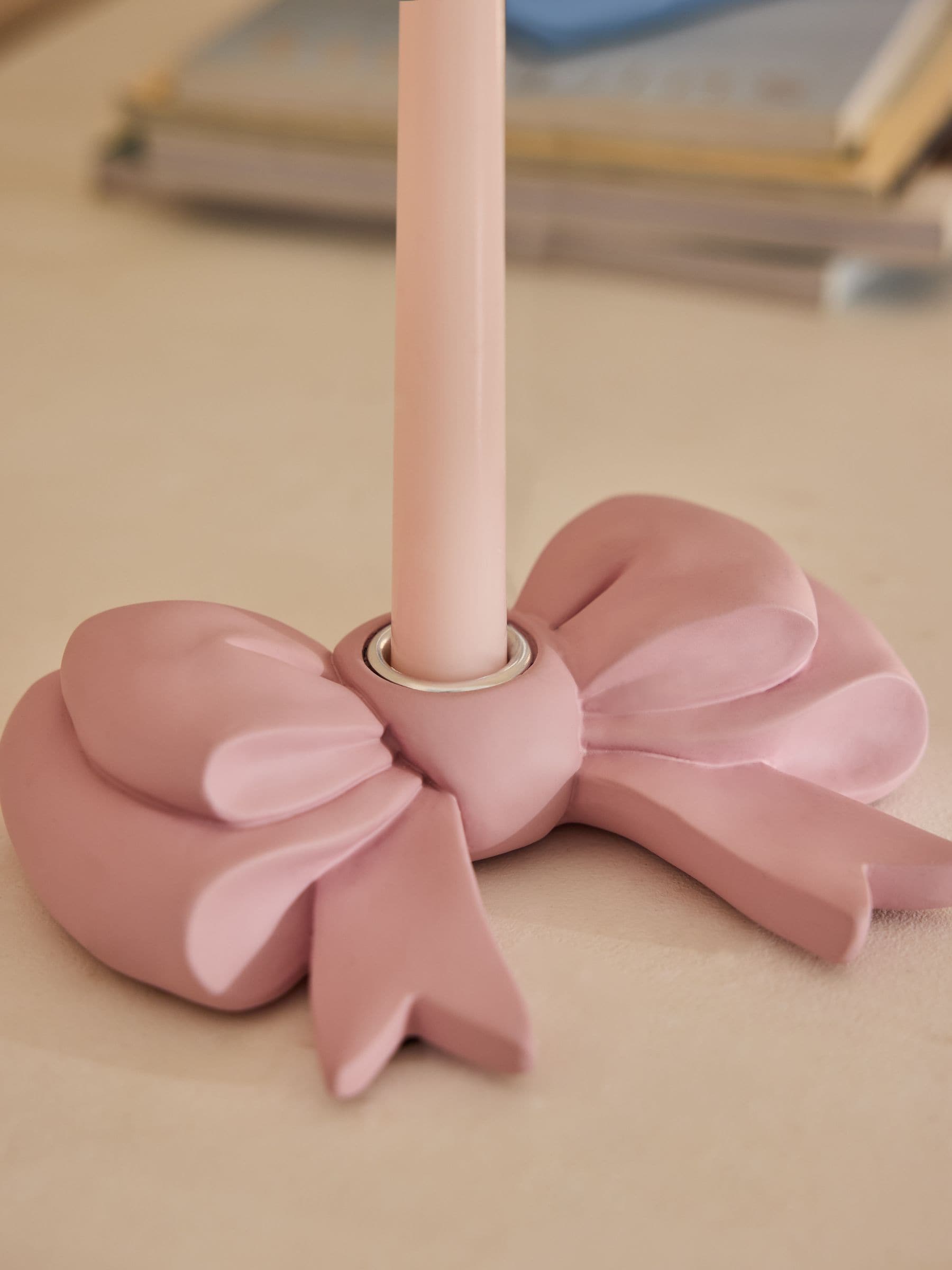 Cath Kidston pink bow taper candle holder - British product