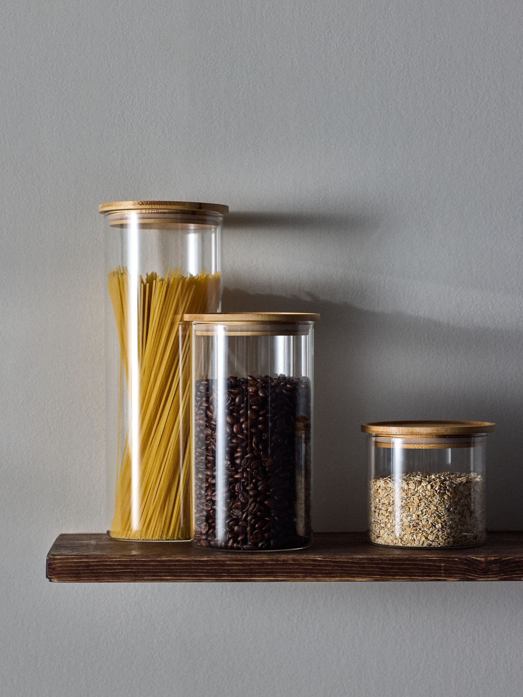 Clear glass storage jars 3 pack wooden lids - British product