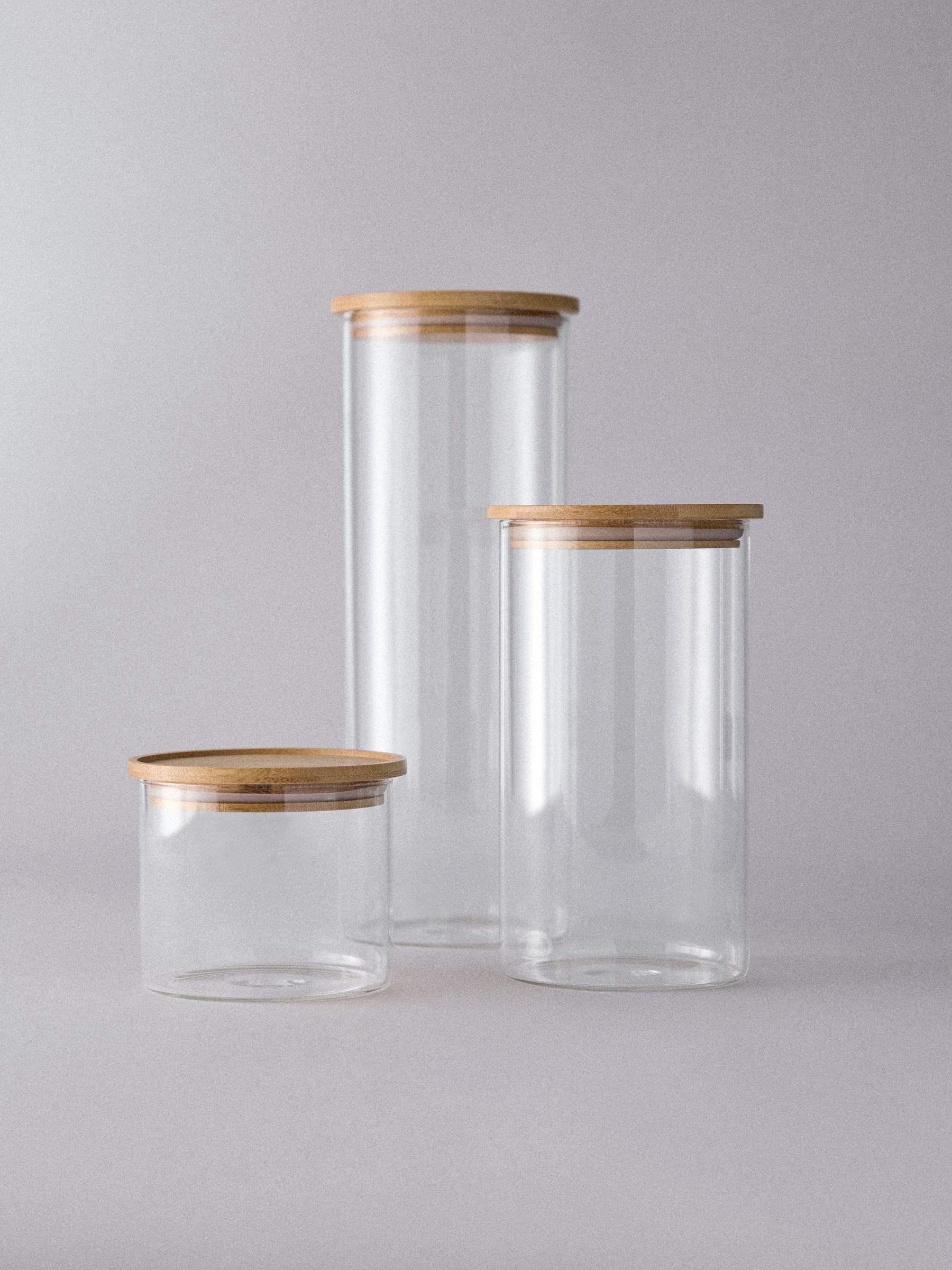 Clear glass storage jars 3 pack wooden lids - British product