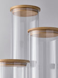 Clear glass storage jars 3 pack wooden lids - British product