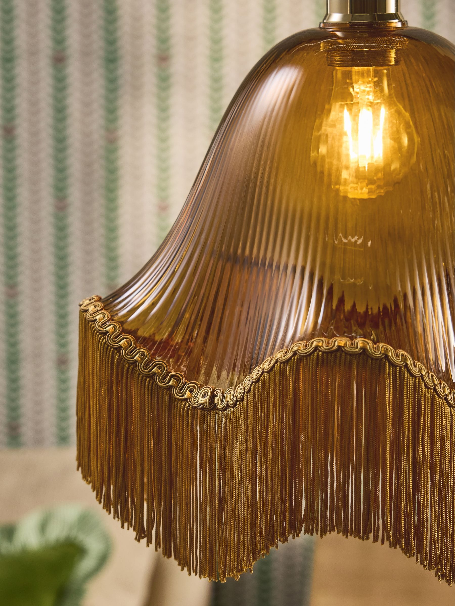 Wroxton fringed ceiling light shade amber orange 31.5cm, imported from the UK