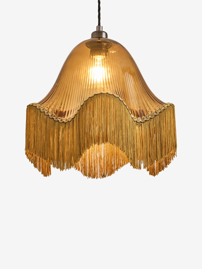 Wroxton fringed ceiling light shade amber orange 31.5cm, imported from the UK