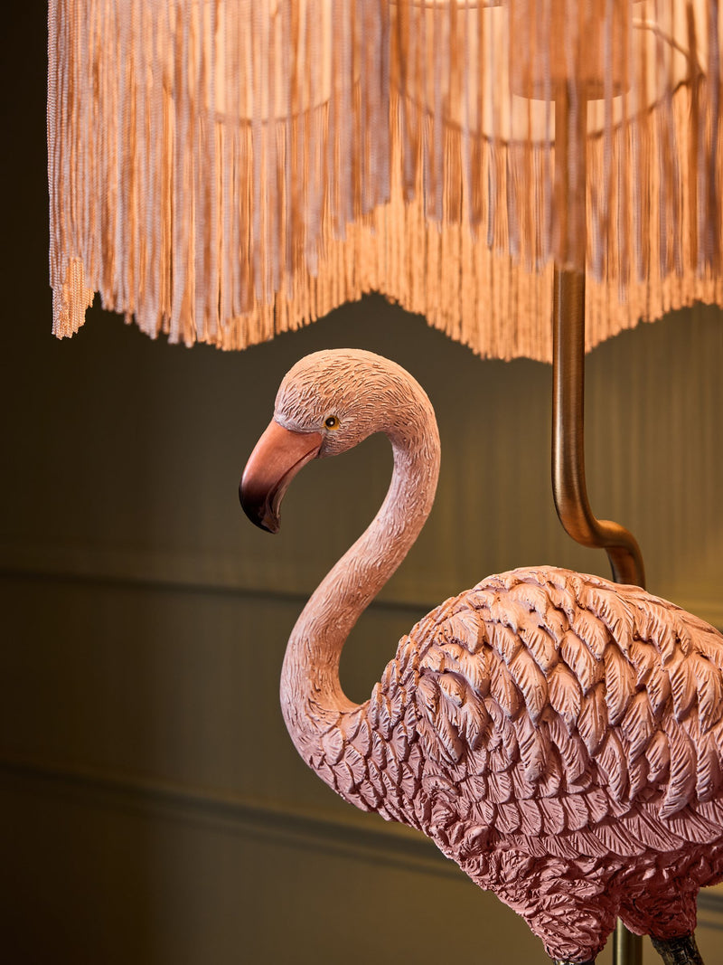 Pink Florence Flamingo fringed table lamp (British brand)