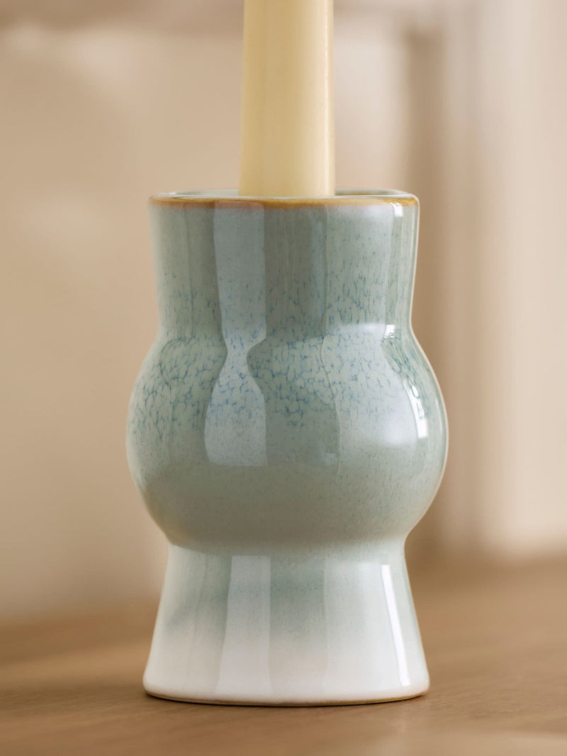 Blue Reactive Glaze Ceramic Taper Candlestick Holder 11.5cm - British product