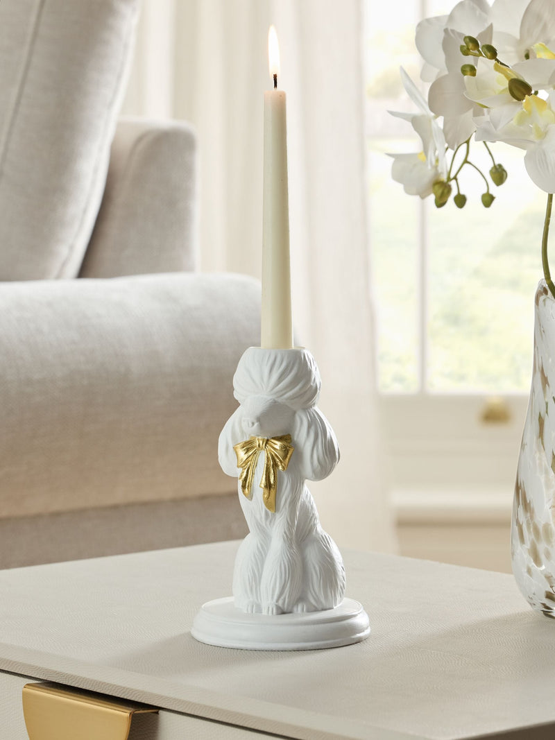 White poodle taper candle holder - British product