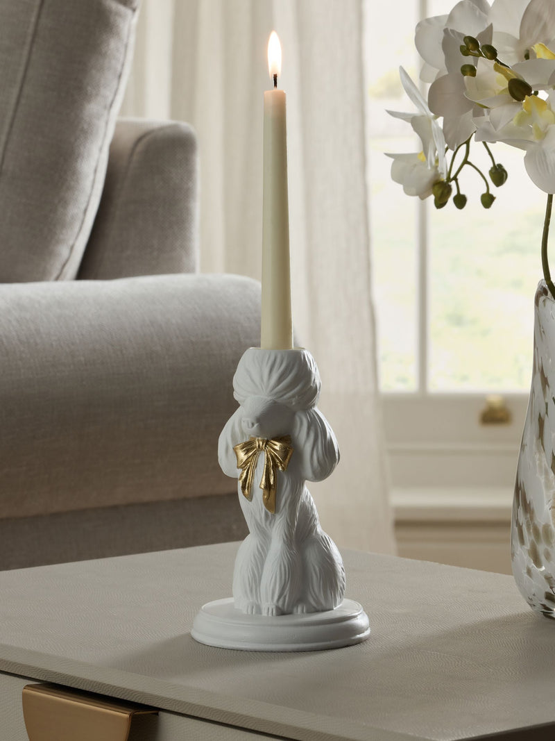 White poodle taper candle holder - British product