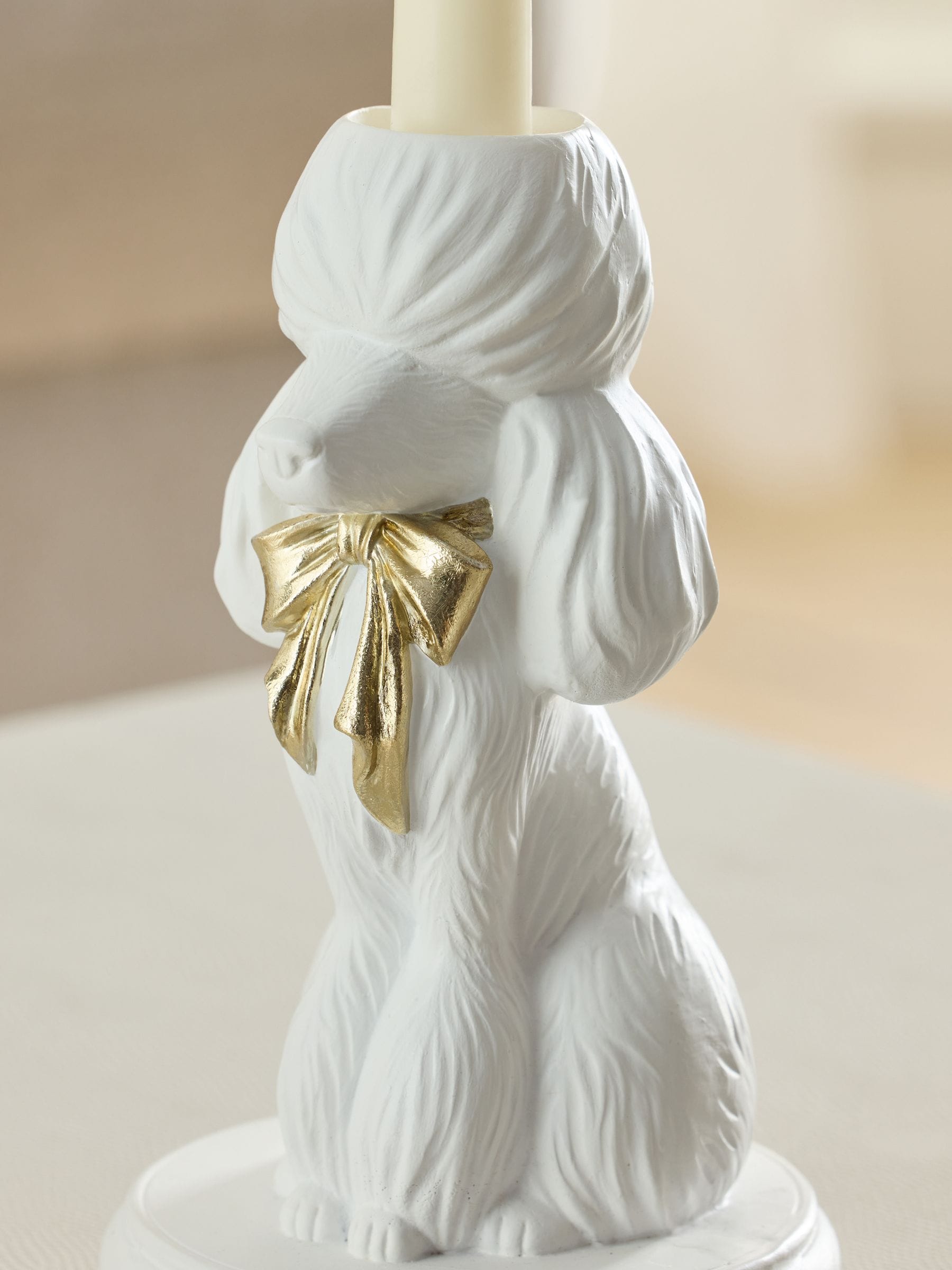 White poodle taper candle holder - British product